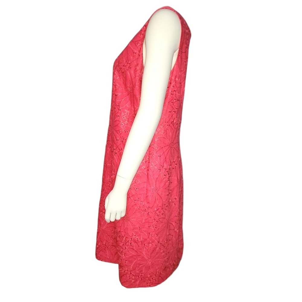 Dressbarn Dress Womens Size 14 Pink Linen Blend Eyelet Floral Sleeveless Zip Up - Picture 3 of 9